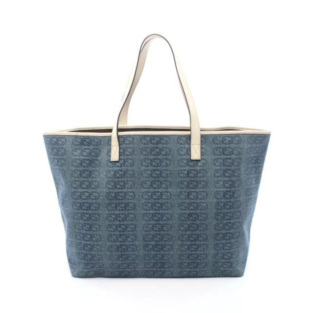 Gucci Interlocking G Tote Bag Denim Leather Navy Blue White
